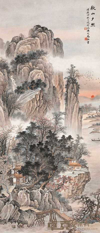 马骀 1928年作 秋山夕照 立轴 120.5×52cm